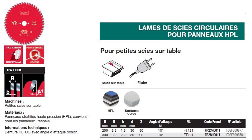 lame pour scie circulaire sur table filaire (panneaux HPL, surfaces dures)